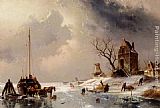 Figures Loading A Horse-Drawn Cart On The Ice by Charles Henri Joseph Leickert